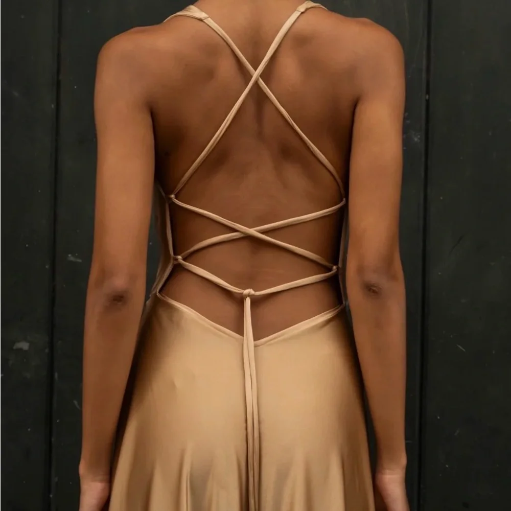 Sleeveless Draped Maxi Dress in Camel Brown - Picture 2 of 4